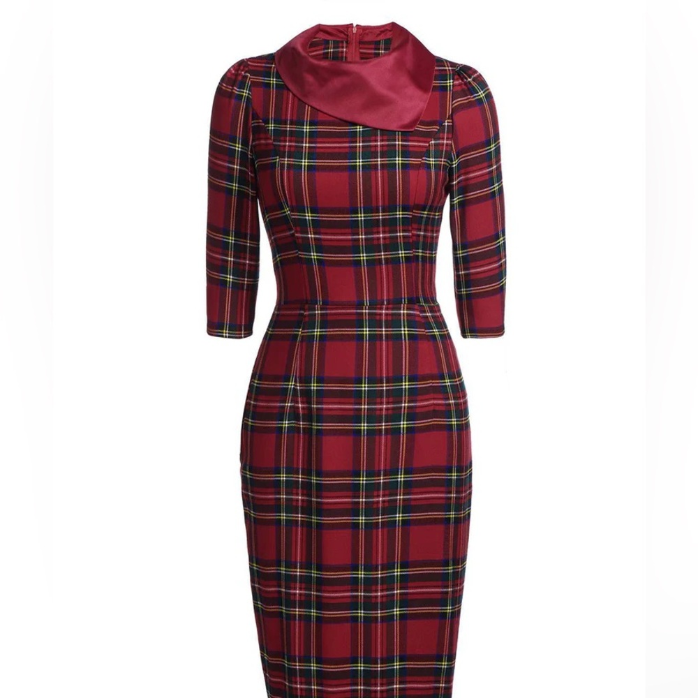 Chic Plaid Long Sleeve Dress in Red